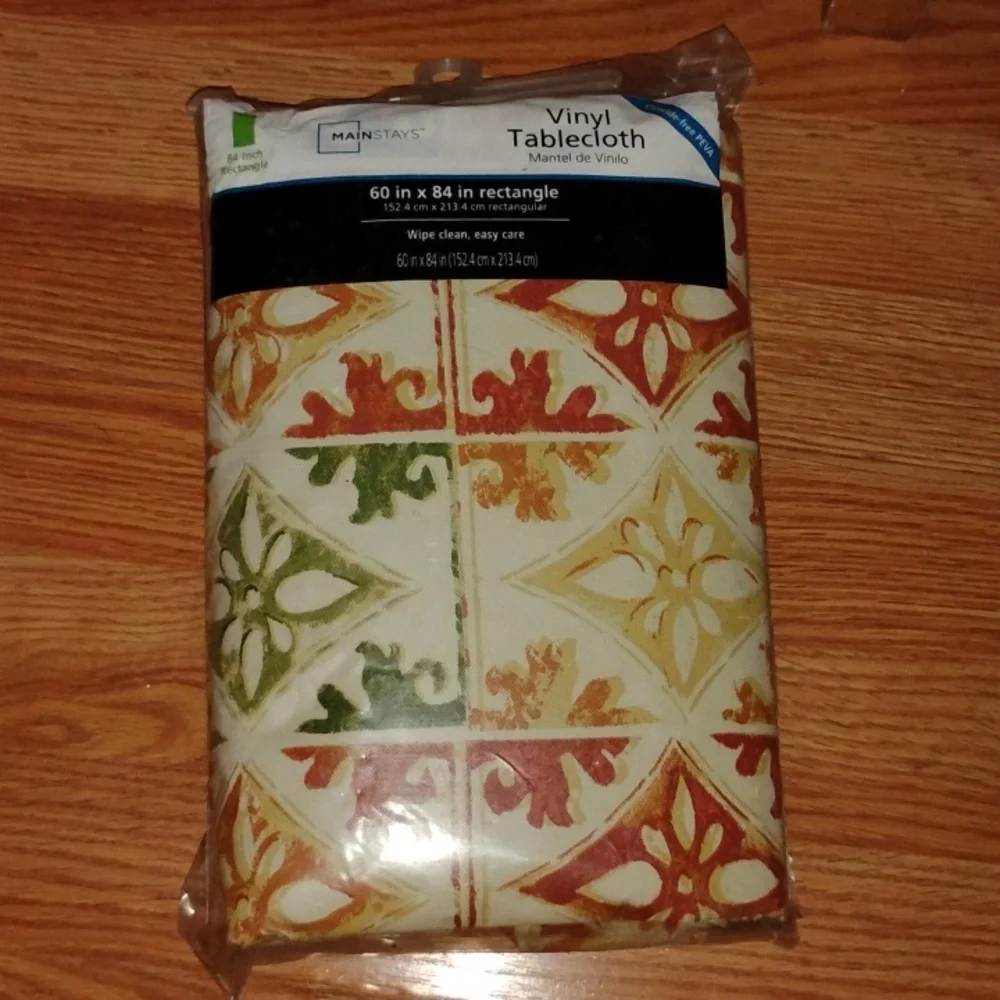 Mainstays Vinyl Tablecloth with Red Green Yellow Design